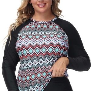 NWT Womens Plus Size 2PC Rash Guard Long Sleeve Swimsuit Sun 26W